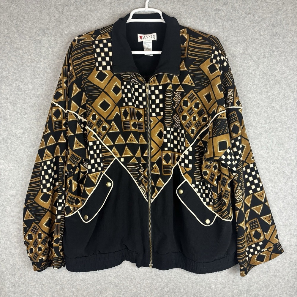 Lavon VINTAGE 80's 90's Full Zip Jacket Women's Size XL Black Brown Geometric